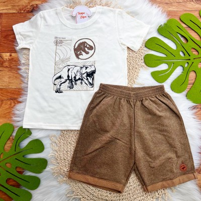  Conj. Camiseta Leave no Trace e Bermuda - Off White e Marrom